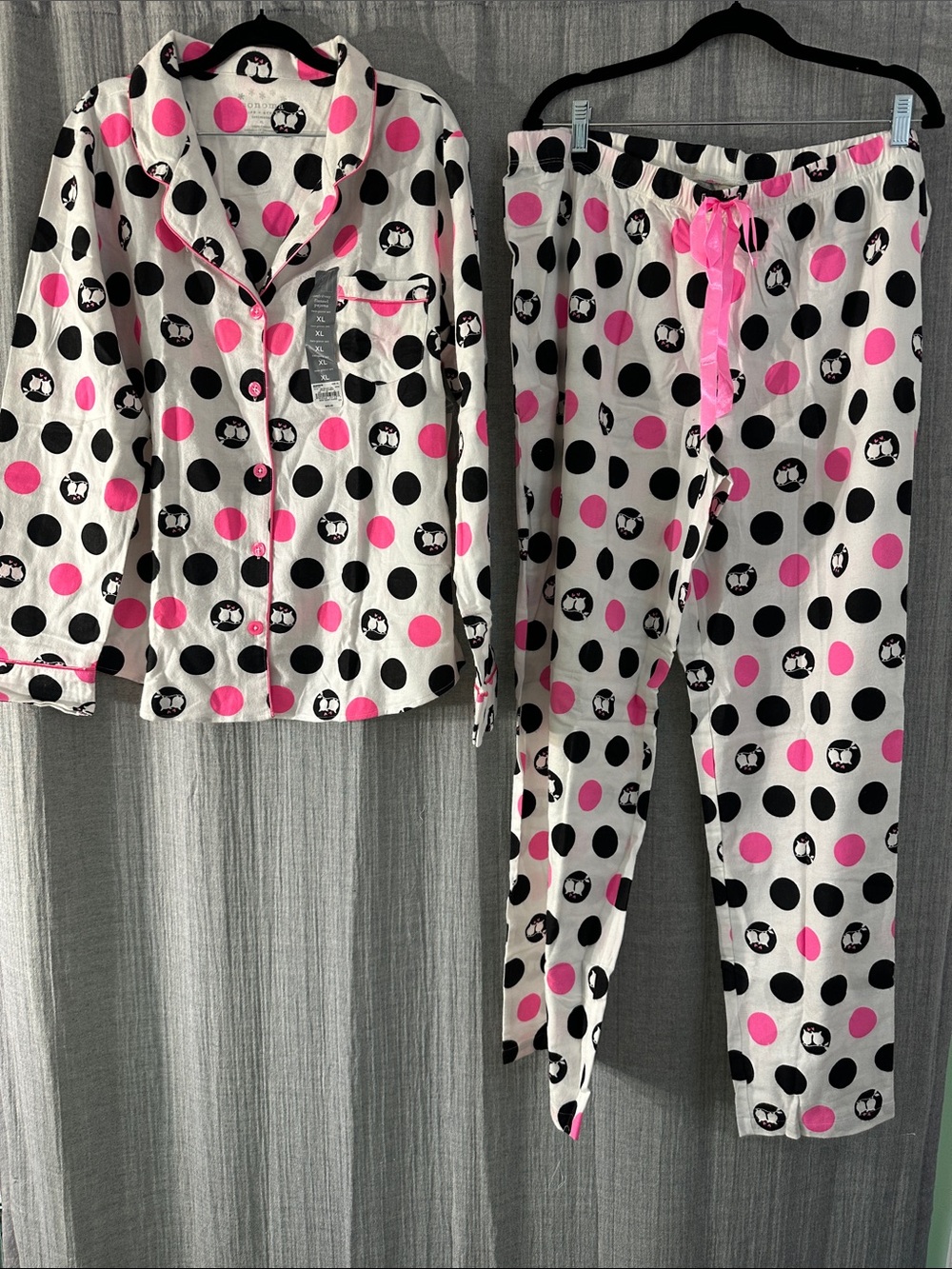 Sonoma White Pajama Set with Pink and Black Polka Dots - Picture 1 of 9